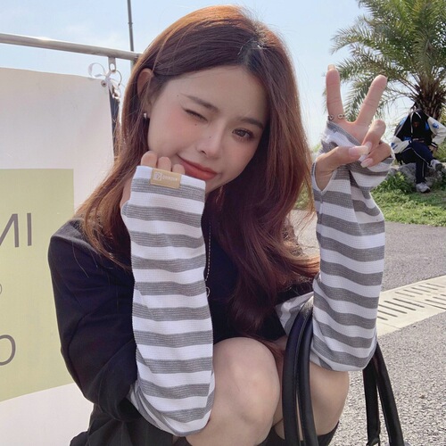 Women's Summer New Striped Branded UV Protection Arm Sleeves for Driving and Cycling
