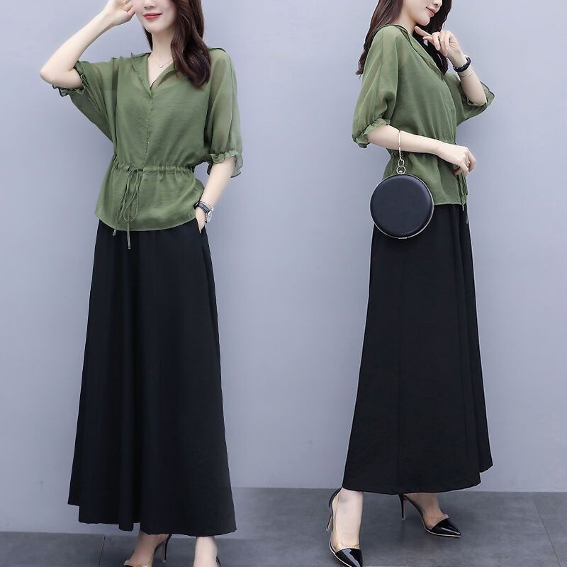 Fashionable Casual Cotton and Linen Plus-Size Women's Suit 2026 Summer New Slim-Fit Top Korean Style Fashion Wide-Leg Pants Two-Piece Set