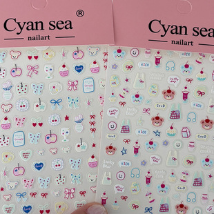 Three-Dimensional Embossed Nail Art Stickers Ins Popular Shell Laser Korean Nail Stickers Bow Bear Jewelry Stickers