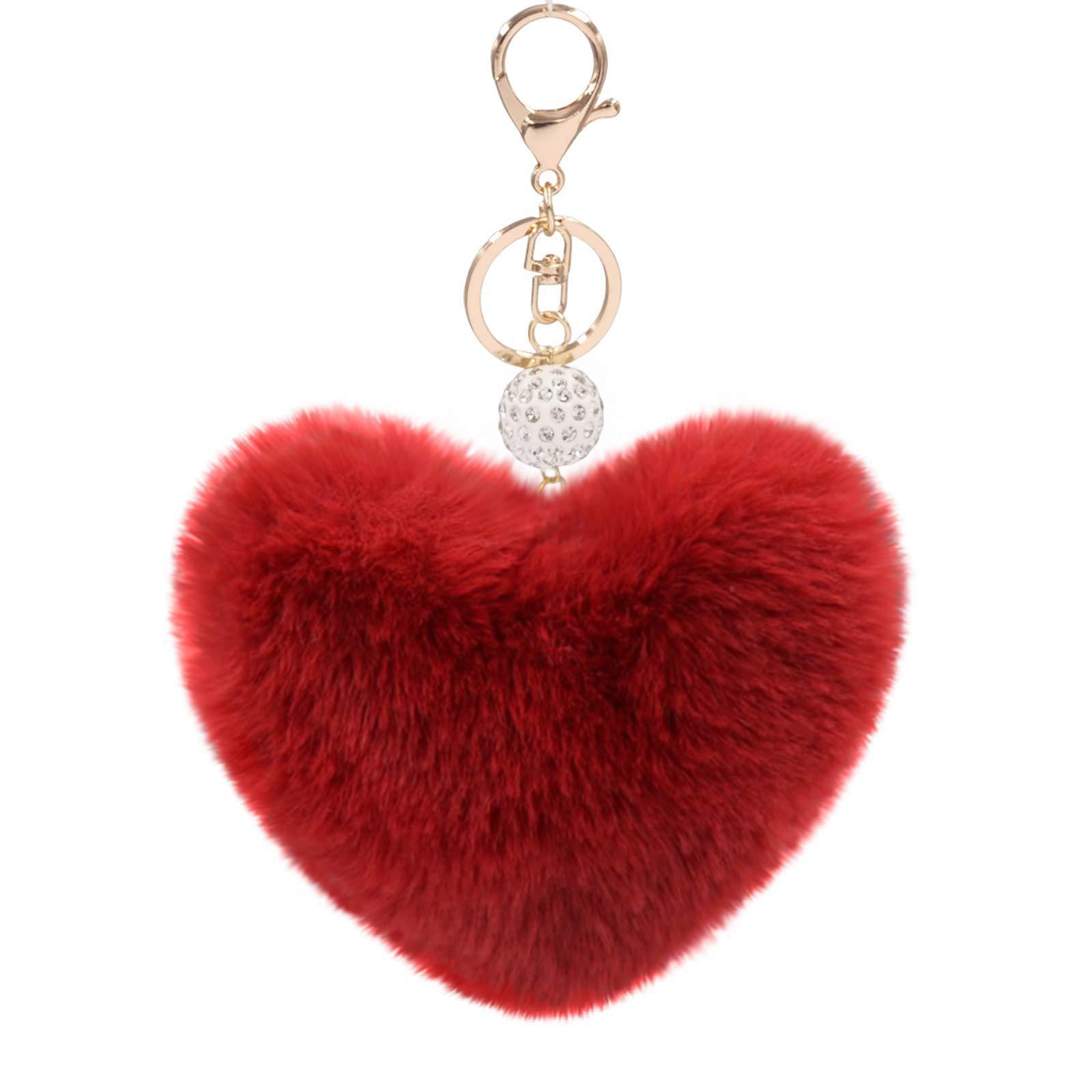 Móc khóa lông thú hình trái tim đào, quả cầu kim cương, mặt dây chuyền hành lý ô tô, quà tặng Valentine bán buôn xuyên biên giới