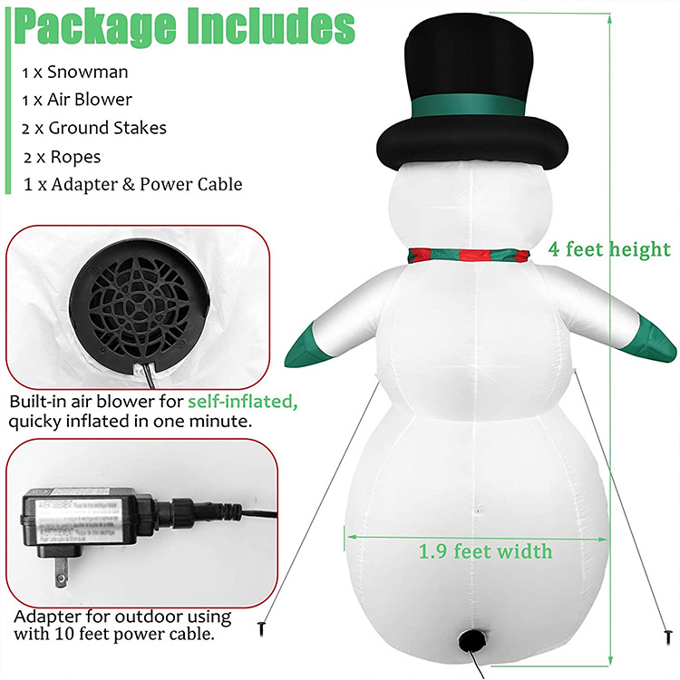 工厂直销 1.2米戴帽子的充气雪人冬天室外庭院装饰圣诞节内置LED