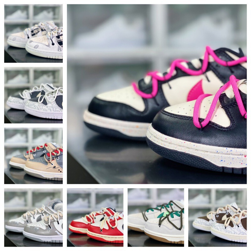 High-Quality Dunk Collaboration Colorway Three-Stripe Black and White Pink Deconstructed Drawstring Dunk Series Low-Top Unisex Sneakers