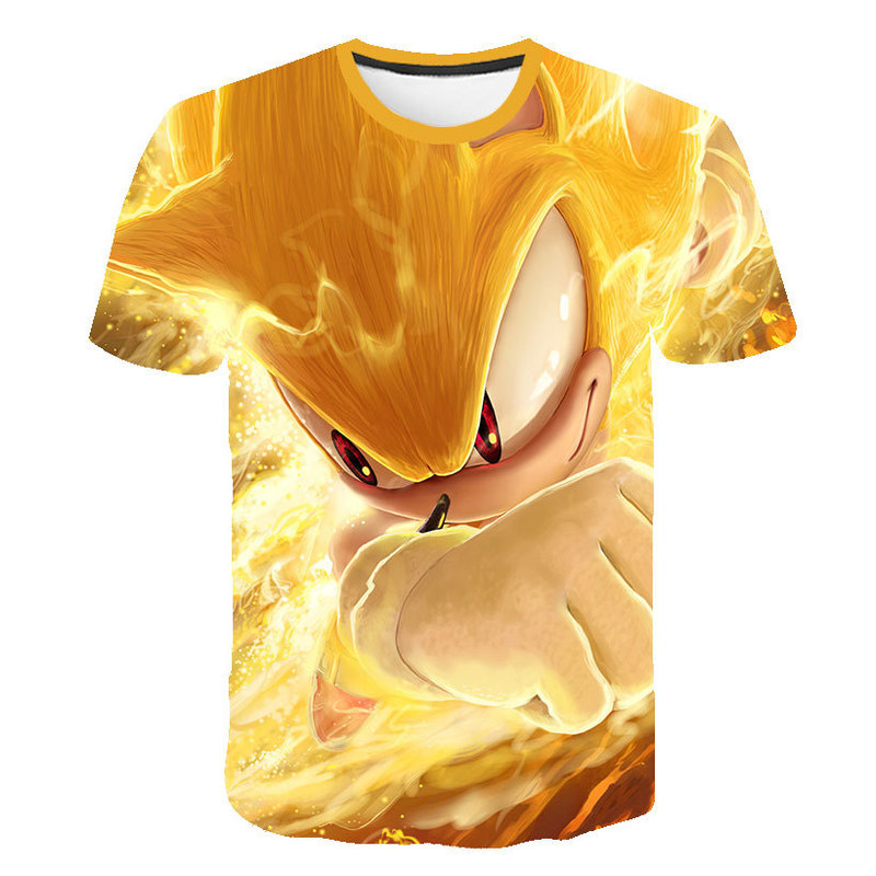 2023 New Cross-Border Amazon T-Shirt Digital Sonic Print Short-Sleeved Adult Children's Clothing Casual Sonic