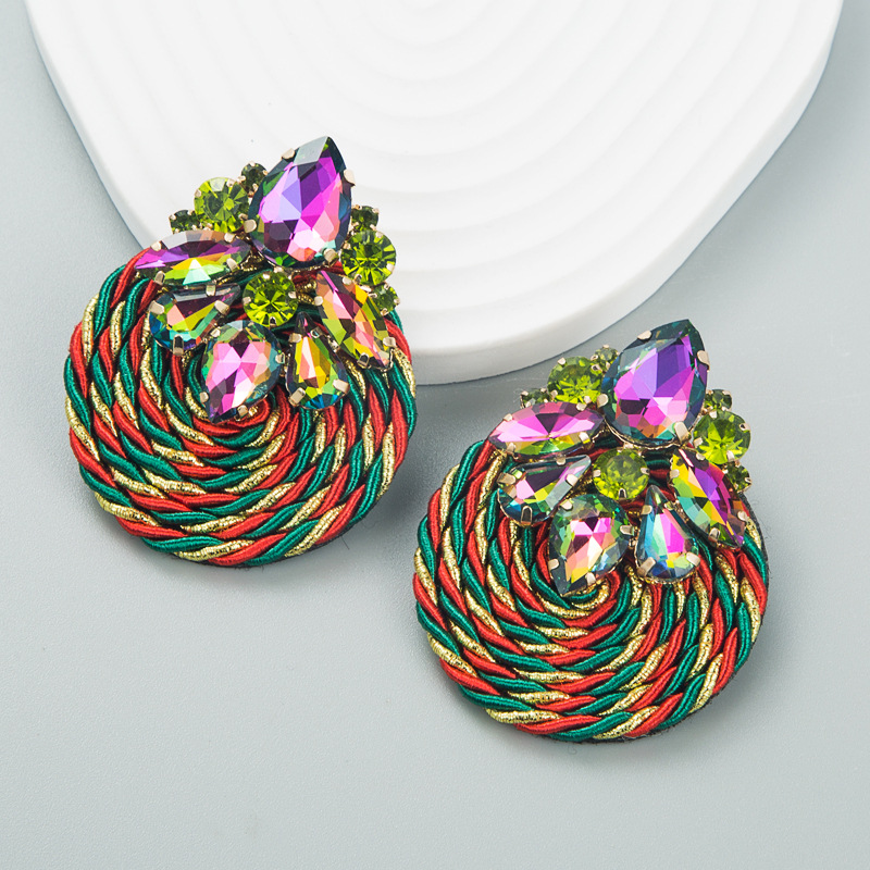 Fashion Geometric Glass Diamond Braided Earrings display picture 2