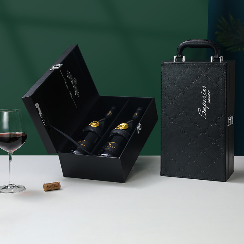 高檔雙支紅酒皮盒通用葡萄酒包裝盒雙只logo紅酒盒批發紅酒包裝盒