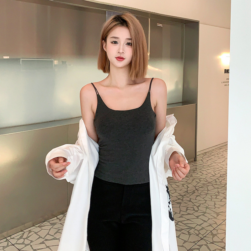 辣妹风小众磨毛吊带背心保暖内搭秋季打底带胸垫文胸美背别致上衣|undefined