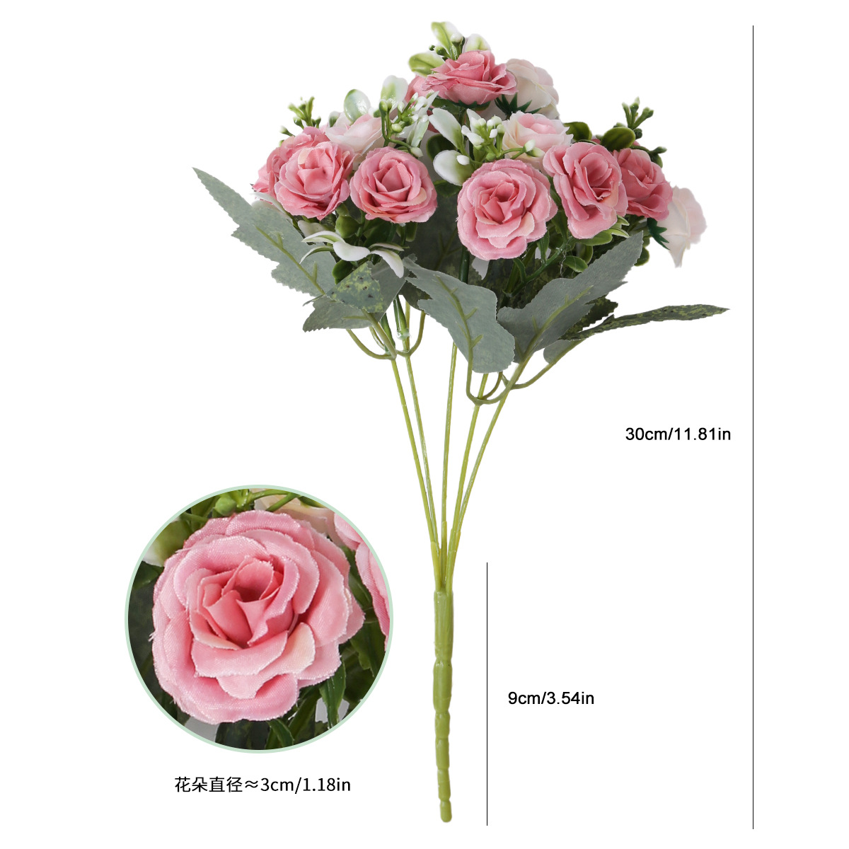 15 flores europeas de flores de rosa pequeña flor de seda para la decoración de la mesa de la sala de estar arco de boda