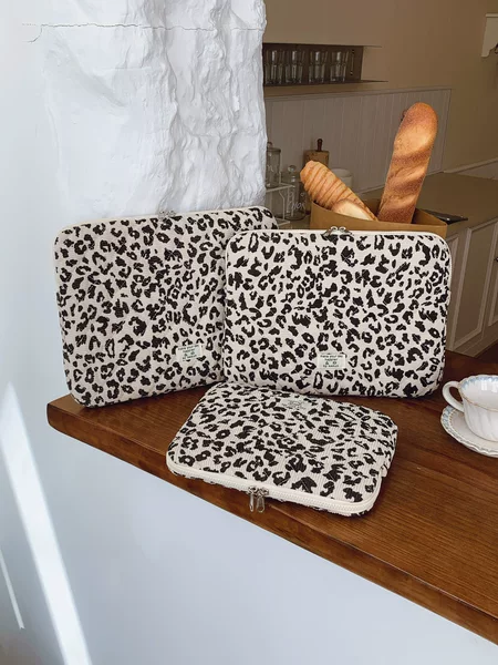 New Korean Ins Leopard Print Handheld Laptop Bag 11/13/ 15inch iPad Tablet Storage Bag
