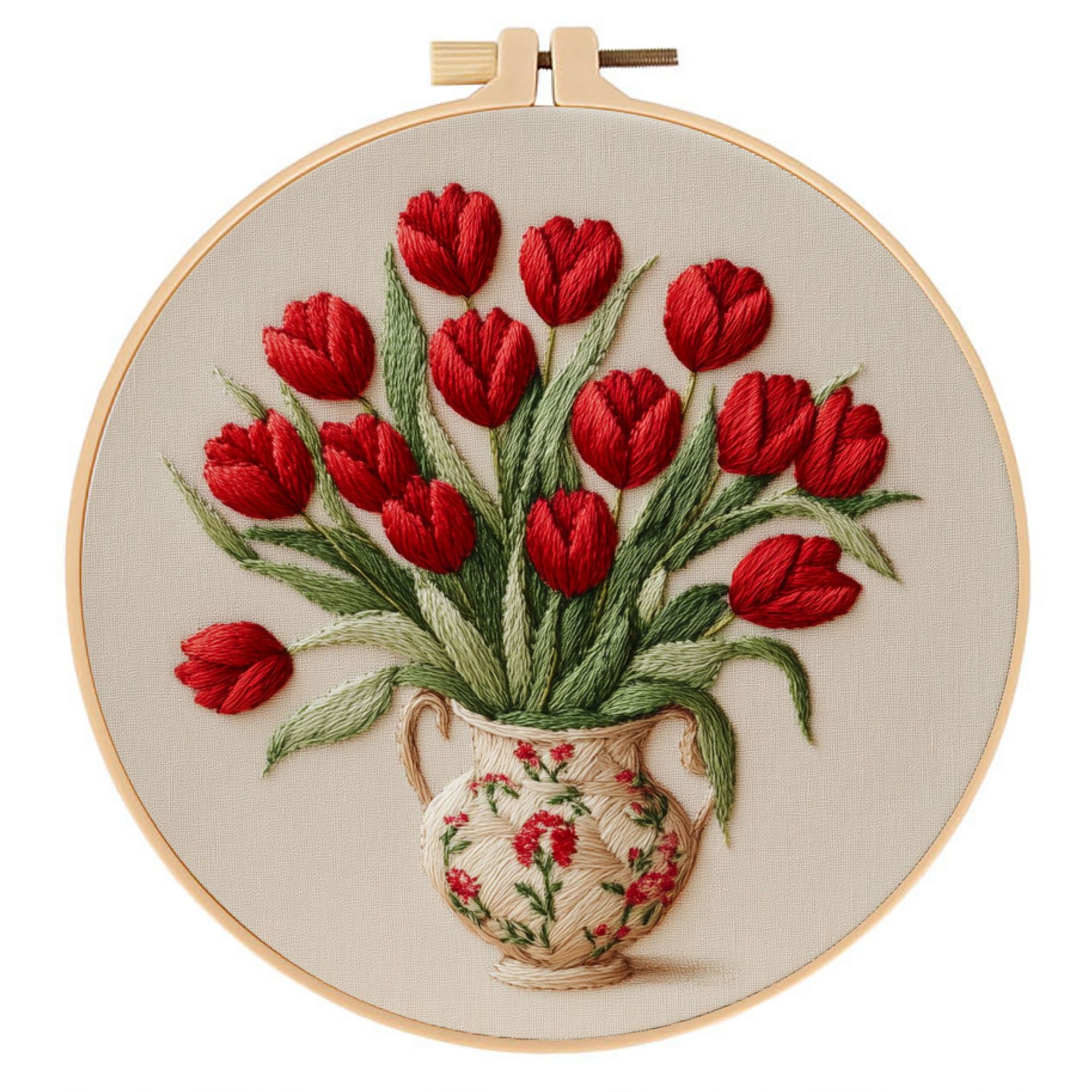 Nuevos productos transfronterizos Red Flowers Embroidery KIT Rosas rojas vasijas de bordado KIT Inglés aguja
