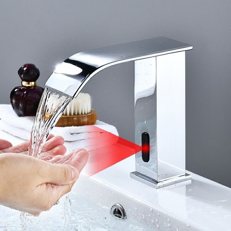 Waterfall basin sensor faucet black and white sensor-type single hot and cold water hand washer smart faucet