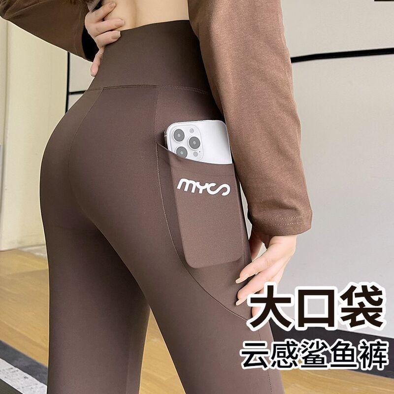 Barbie Pants Shark Pants Autumn Outerwear Women's Thin High Waist Hip Lifting Slimming Yoga Sports Plus Pocket Leggings