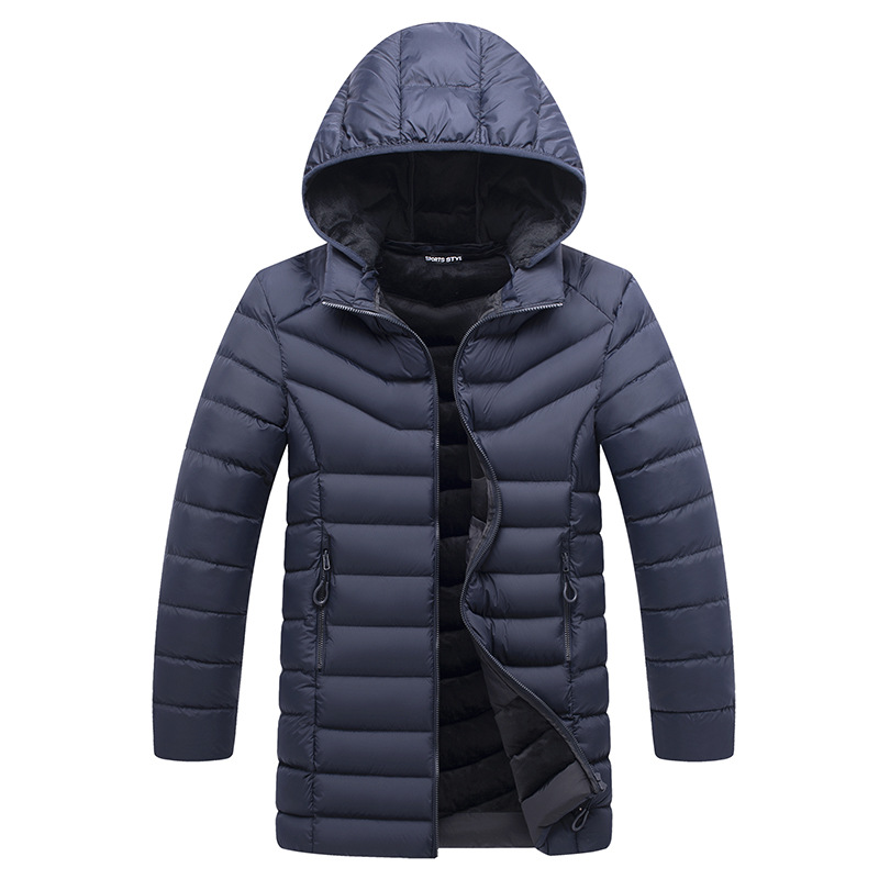 Chaqueta acolchada de algodón Amazon transfronteriza para hombre 2021 chaqueta acolchada de algodón con capucha para hombre chaqueta de hombre forrada de lana de longitud media chaqueta acolchada de algodón cálido