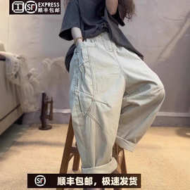 欧货大牌米白色棉麻设计感长裤女2025年夏季新款休闲风时尚阔腿裤