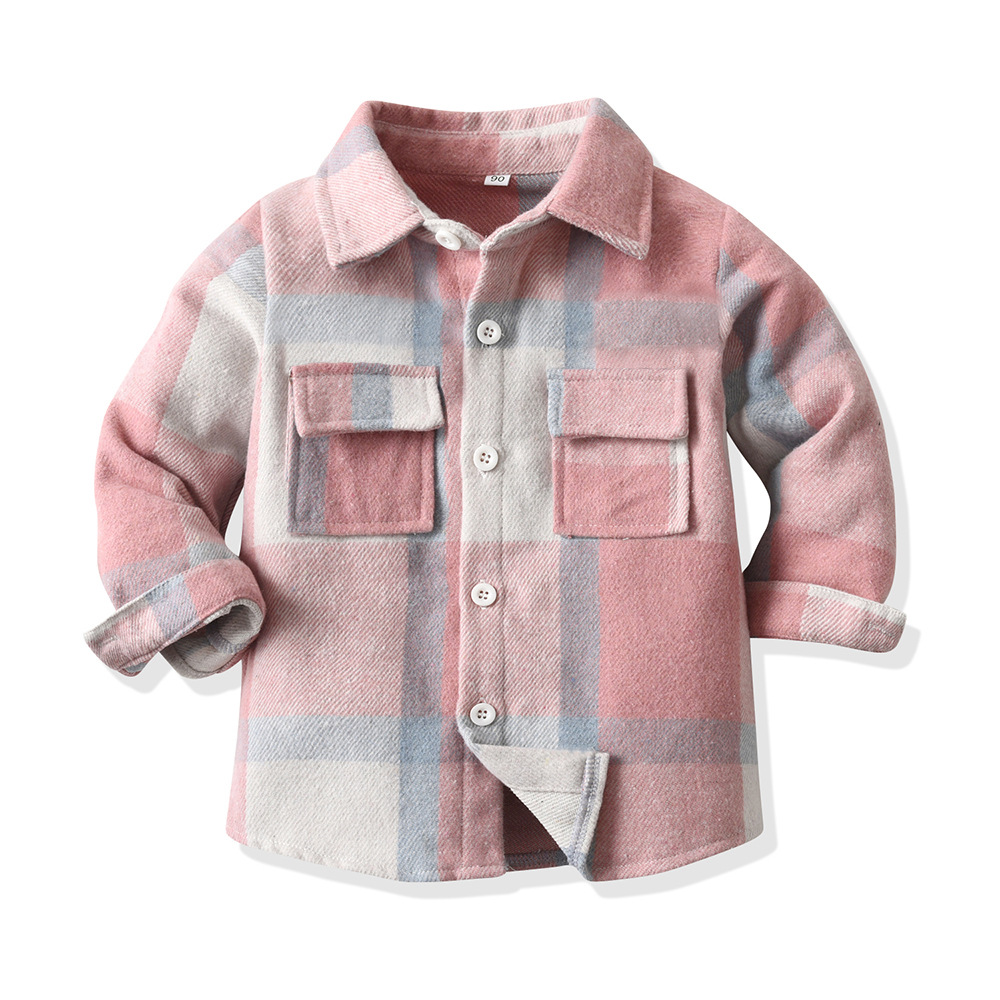 Trajes infantiles transfronterizos primavera y otoño chaqueta a cuadros casuales para niños de manga larga camisa de collar de molienda nueva chaqueta infantil