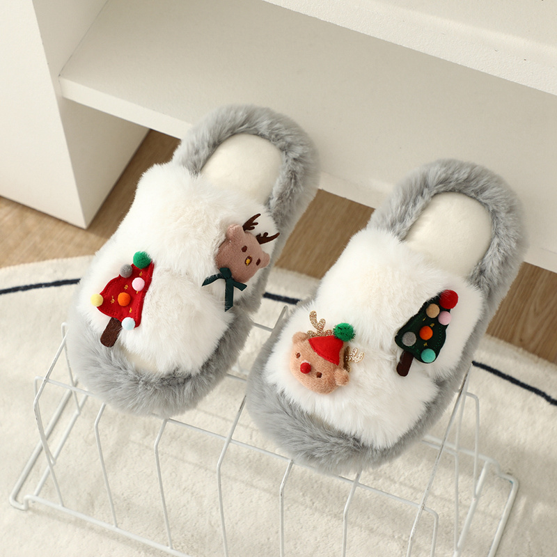 Interés transfronterizo de Navidad alce algodón zapatillas peluche árbol de Navidad casa peluche zapatillas de piso estudiantes regalos image 6