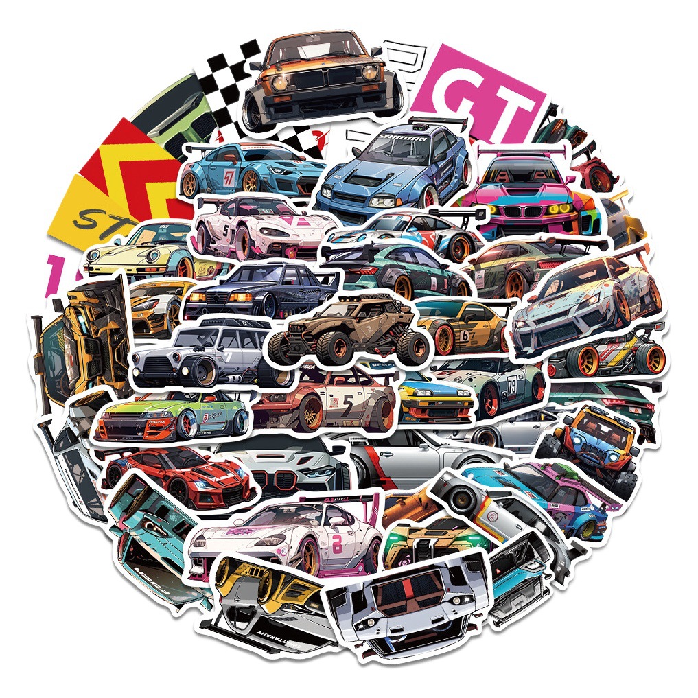 50 art sports car stickers cartoon racing personalized creative decoration motorcycle car mobile phone water cup stickers