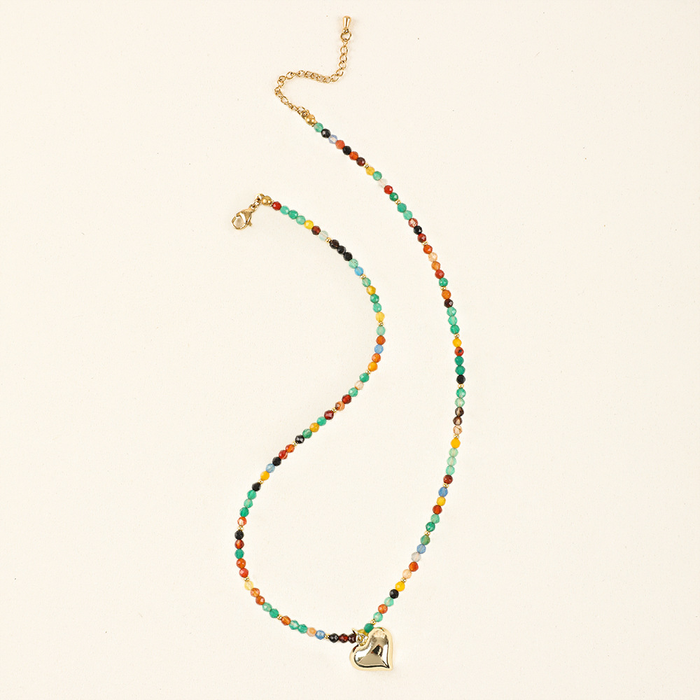 20g Weight Necklace Classification 1 Piece Quantity Travel Occasion Alloy, Agate Material Heart Shape Pattern Women's Gender Beaded Design Ethnic Style, Bohemian Style Ethnic Style Bohemian Heart Shape Alloy Agate Necklace In Bulk 19