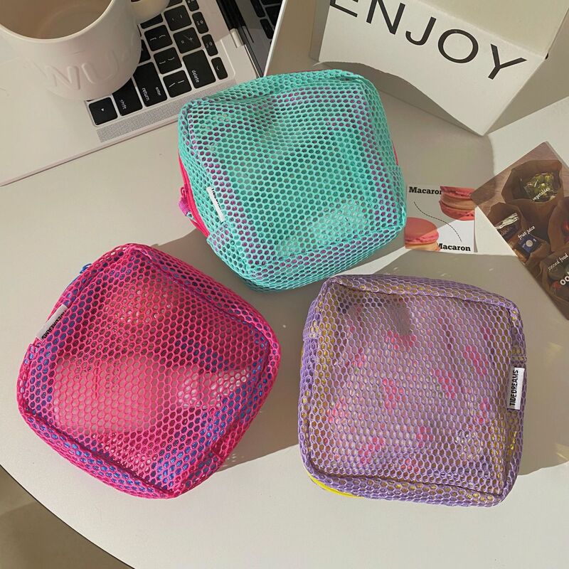 New Dopamine Color Tofu Bag Large Capacity Cosmetic Bag Portable Travel Cosmetic Net Format Storage Bag