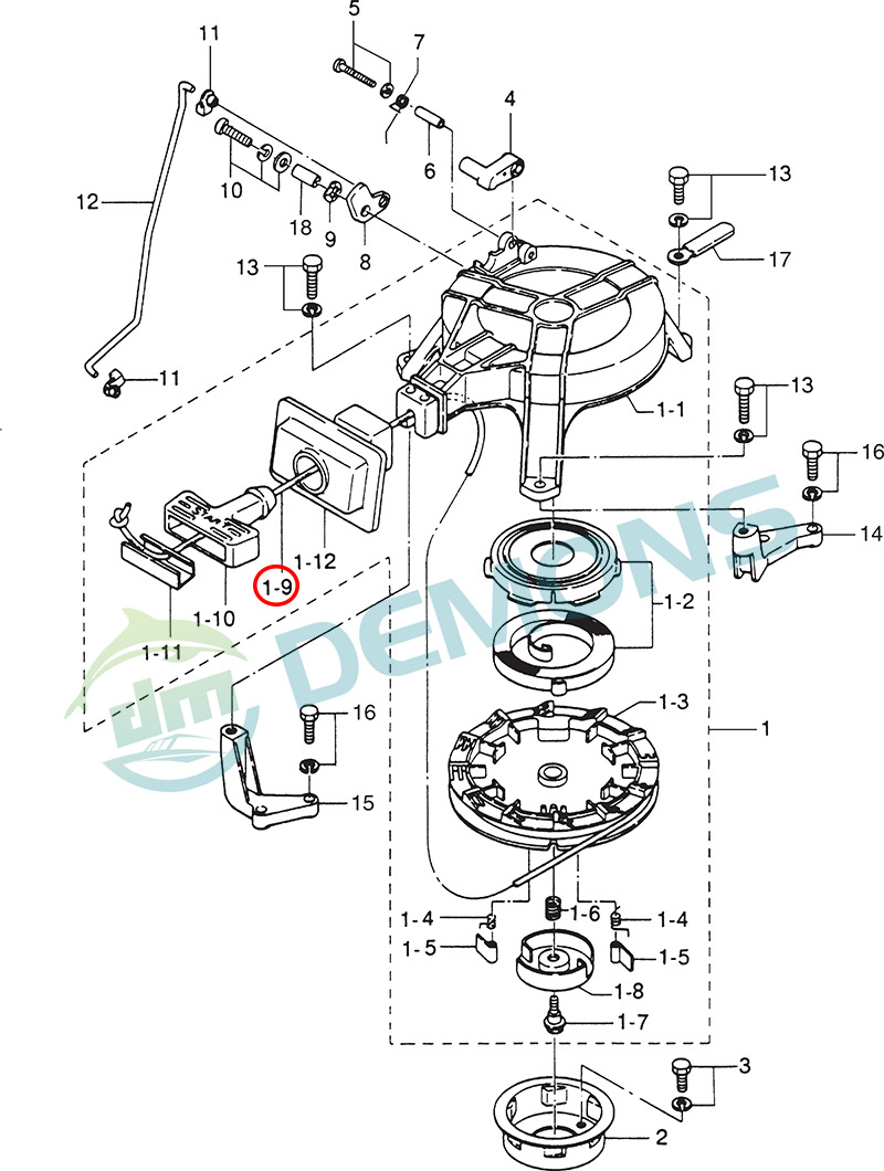 8–1–9)翟墨DEMONS舷外机船外机橡皮艇冲锋舟起动绳3B2-05013-0