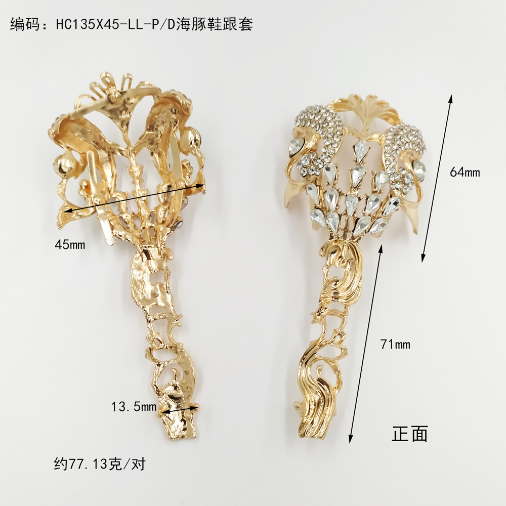 Zapatos complejos retro chinos con Phoenix-tipo talón decoración hueco metal pieza accesorios zapatos de boda zapatos de tacón alto zapato femenino cubierta