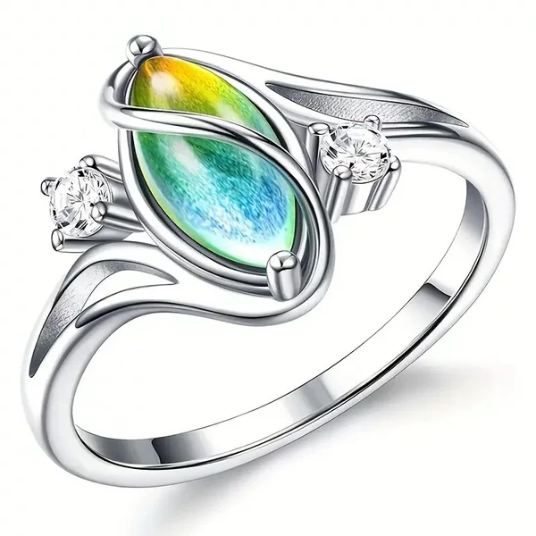 Cross-Border Supply New Bright Silver Electroplated Horse Eye Temperature-Sensitive Color-Changing Ring Cat's Eye Fashion European and American Women's Ring Wholesale