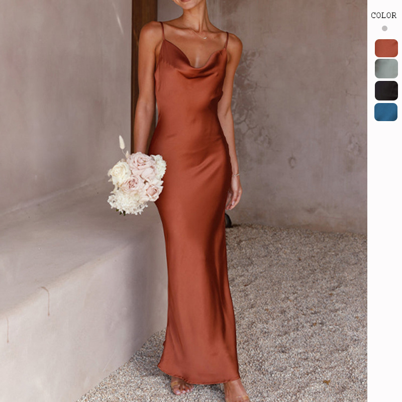 Cross-Border Foreign Trade Women's Clothing European and American 2026 Spring and Summer New Style Spaghetti Strap Deep V-Neck Slim Fit Urban Fashion Solid Color Dress