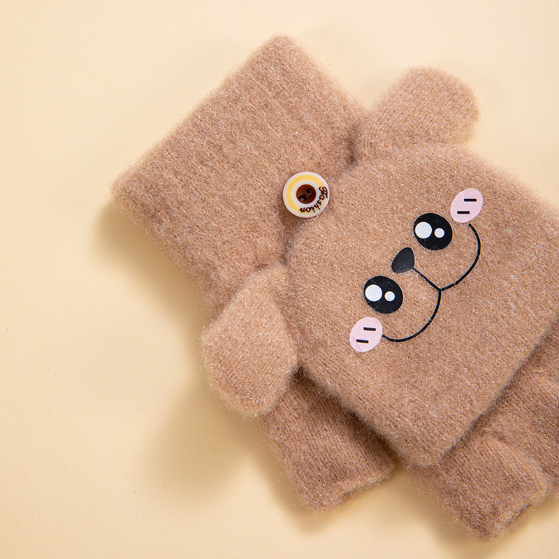子供の秋冬の保温ジャカードのかわいいアニメの保温学生は字の水晶の毛の線の半分の指を書いて手袋を覆います。|undefined