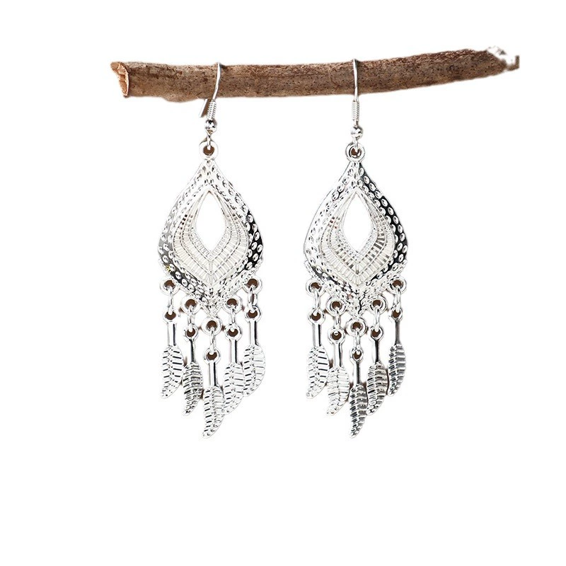 Long accessory, ethnic classic earrings with tassels, ethnic style