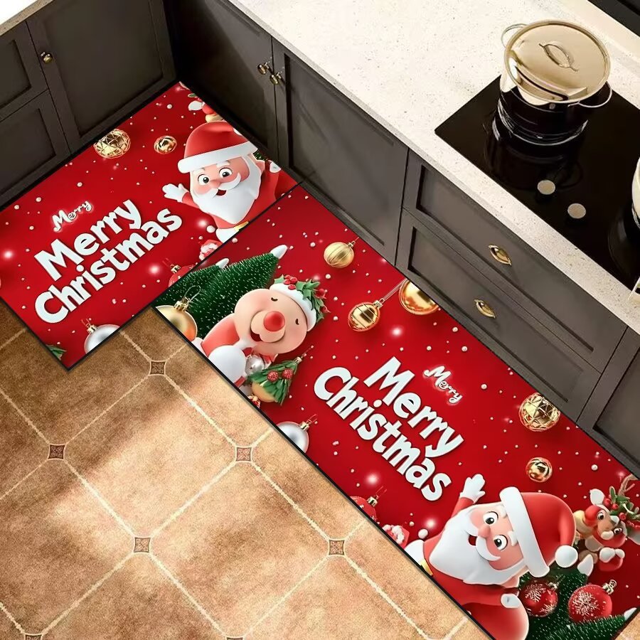 Transfronterizos TEMU Navidad cocina alfombra Navidad atmósfera alfombra cristal lana resistente a la suciedad alfombra de fábrica al por mayor