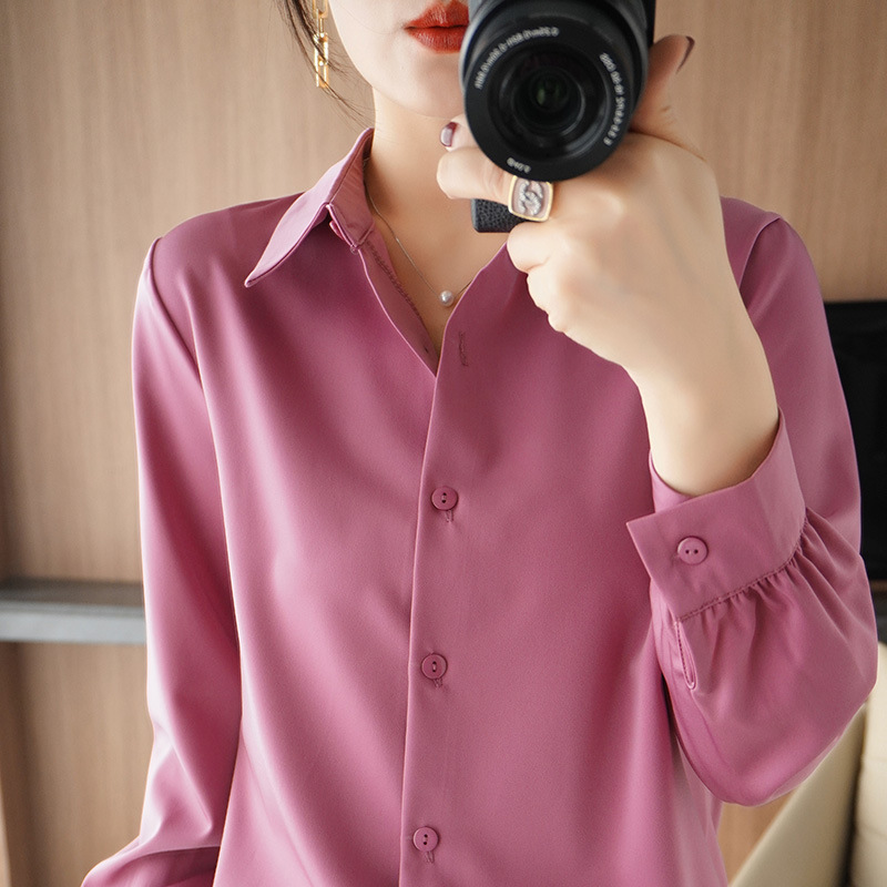 2026 New Style Long-Sleeve Shirt for Women with Lace Collar Design, Niche Loose-Fitting Top, Artistic Style Satin Smooth Shirt