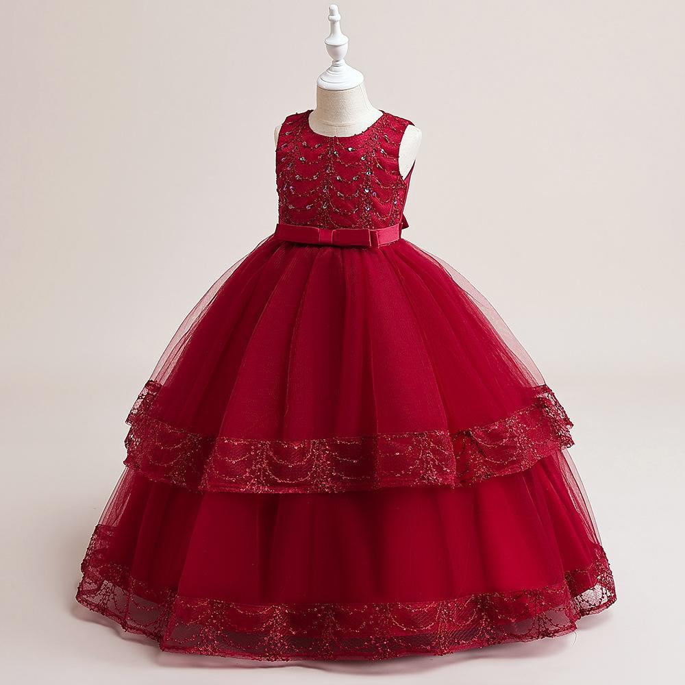 Nuevo vestido de niña transfronterizo vestido de princesa largo vestido de malla vestido sin mangas vestido de piano