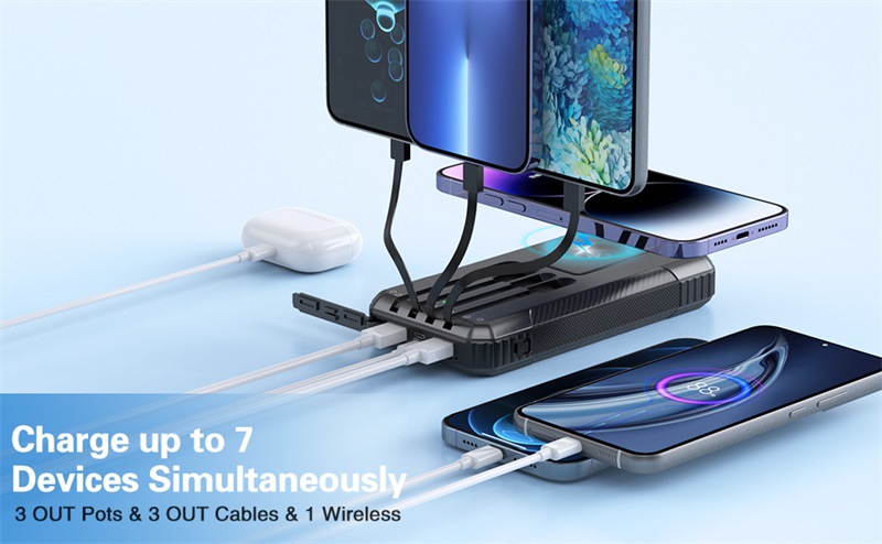 3c 3c Neue Outdoor-Solarbank mit integriertem Kabel, 33800 mAh, große Kapazität, schnelles kabelloses Laden, tragbare Stromversorgung_voghion.com