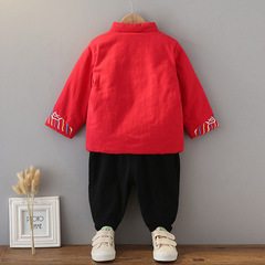 兒童唐裝拜年服冬羽絨棉棉服男童中國風刺繡加絨漢服套裝周歲禮服