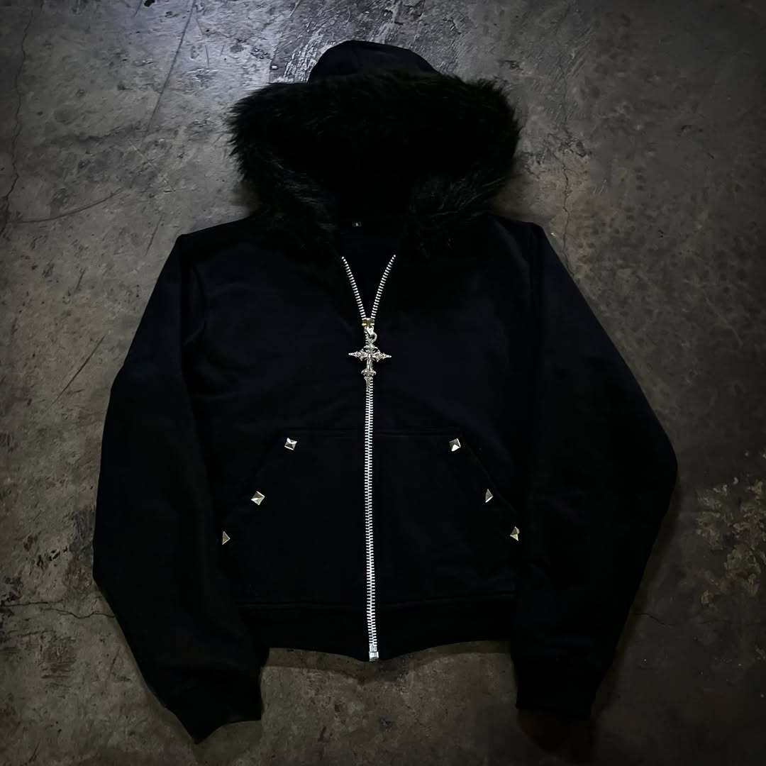 European and American Plush Hat Sweatshirt Pattern Long-Sleeved Pullover Hoodie Retro Jacket Street Trend