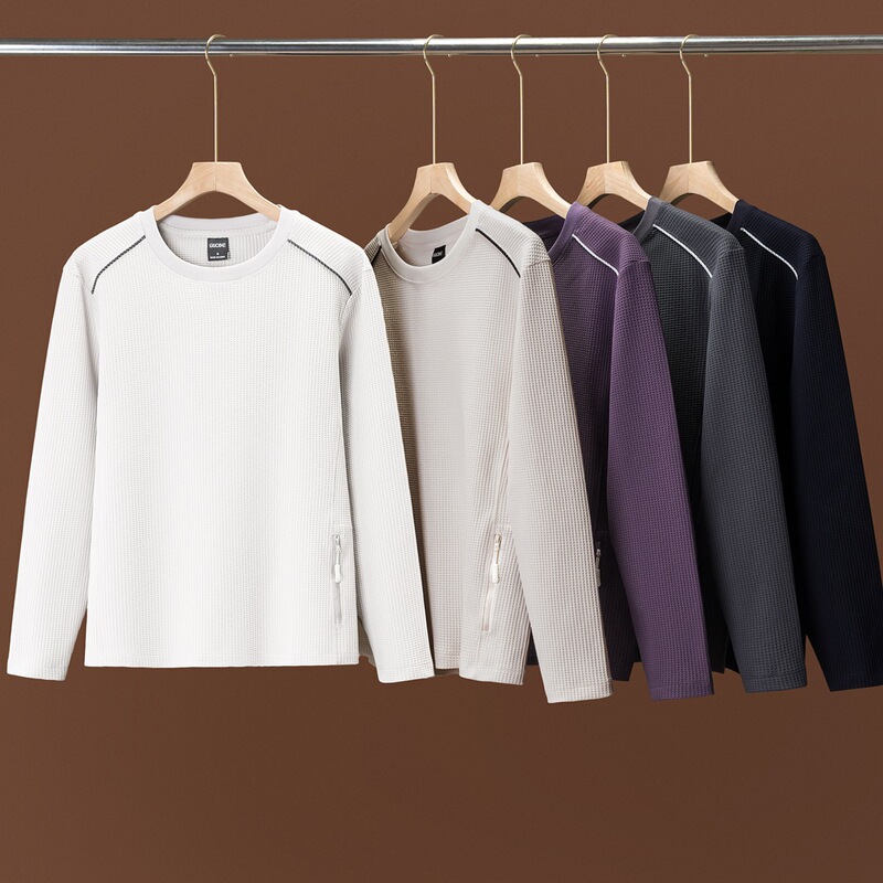 Designer Line! Moisture-Wicking, Quick-Drying, Breathable! Washed Waffle Fabric! 26 Spring New Men's Long-Sleeve Base Layer Shirt