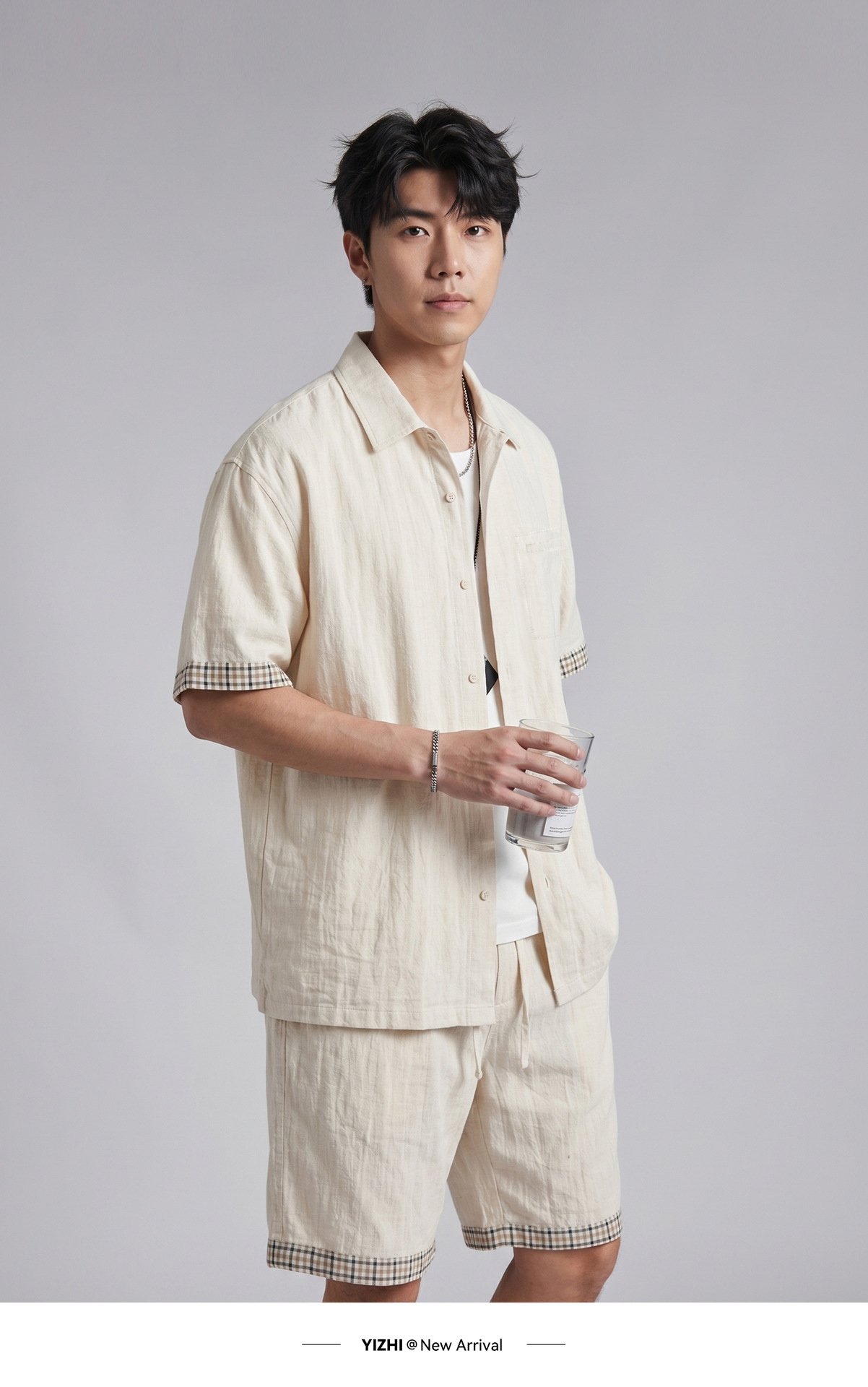 Bộ đồ thể thao nam áo sơ mi ngắn tay kèm quần short chất liệu Tencel mát lạnh — đen chi tiết 11