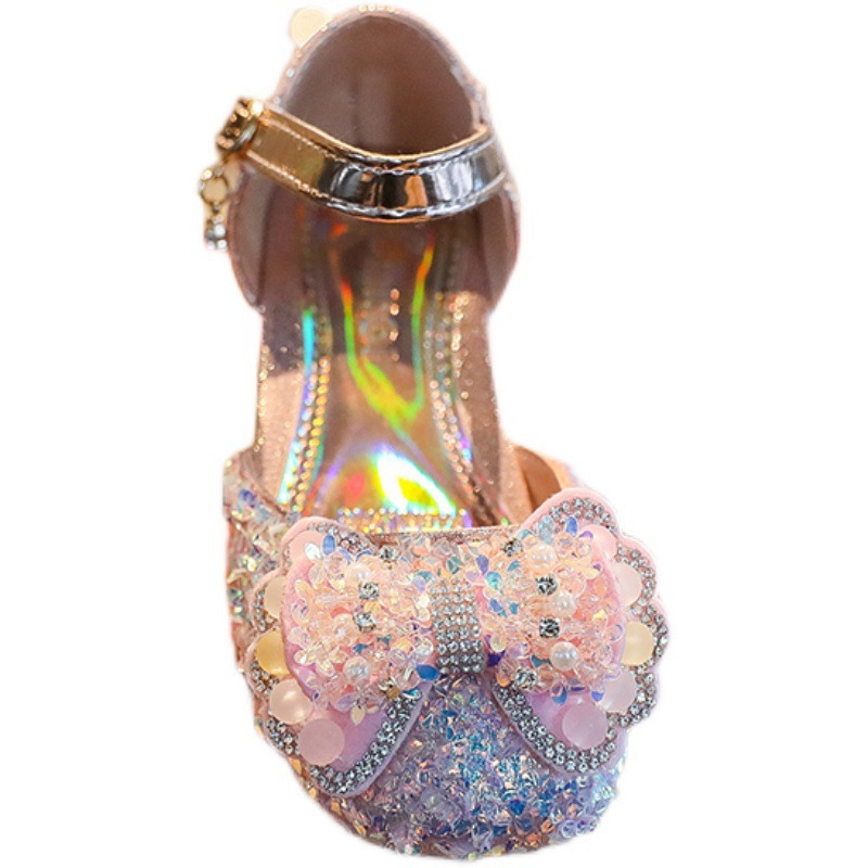 Niños coreanos de moda cristal princesa zapatos primavera y verano 2026 nuevos zapatos de cuero para niñas zapatos de media sandalia