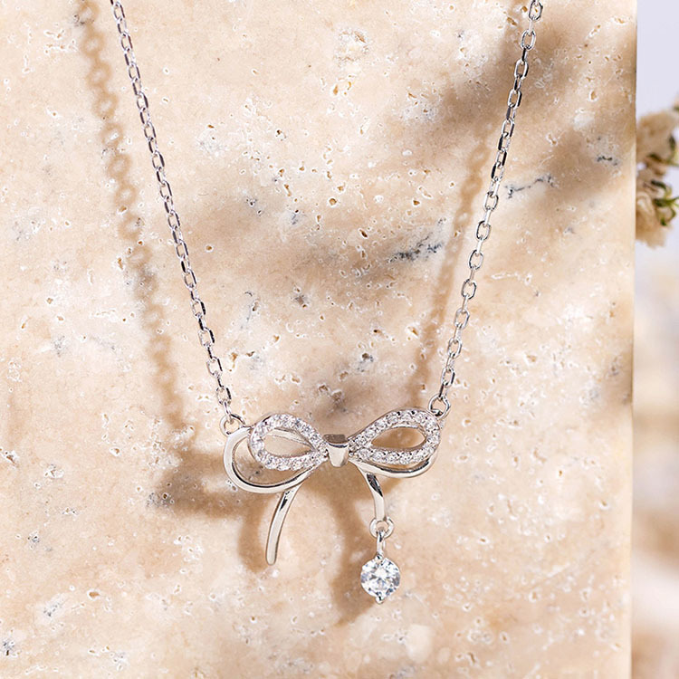 Sunburst Diamond-Studded Bow Necklace For Women, Niche Light Luxury, Girlish And Fresh, Butterfly Dream Tassel Water_voghion.com