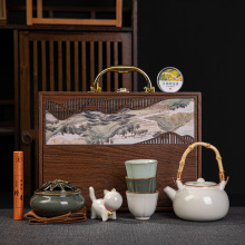 文创提梁茶壶汝窑茶具套装可logo礼盒装送领导长辈随手礼商务礼品