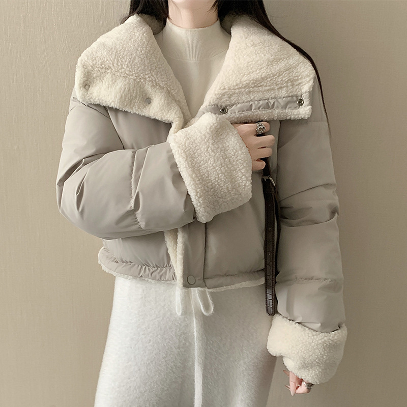 女性用ショートコート、韓国風ラペル模造ラムウールコットンコート、ゆったり両面着用長袖パンコート、冬用コットンコート|undefined