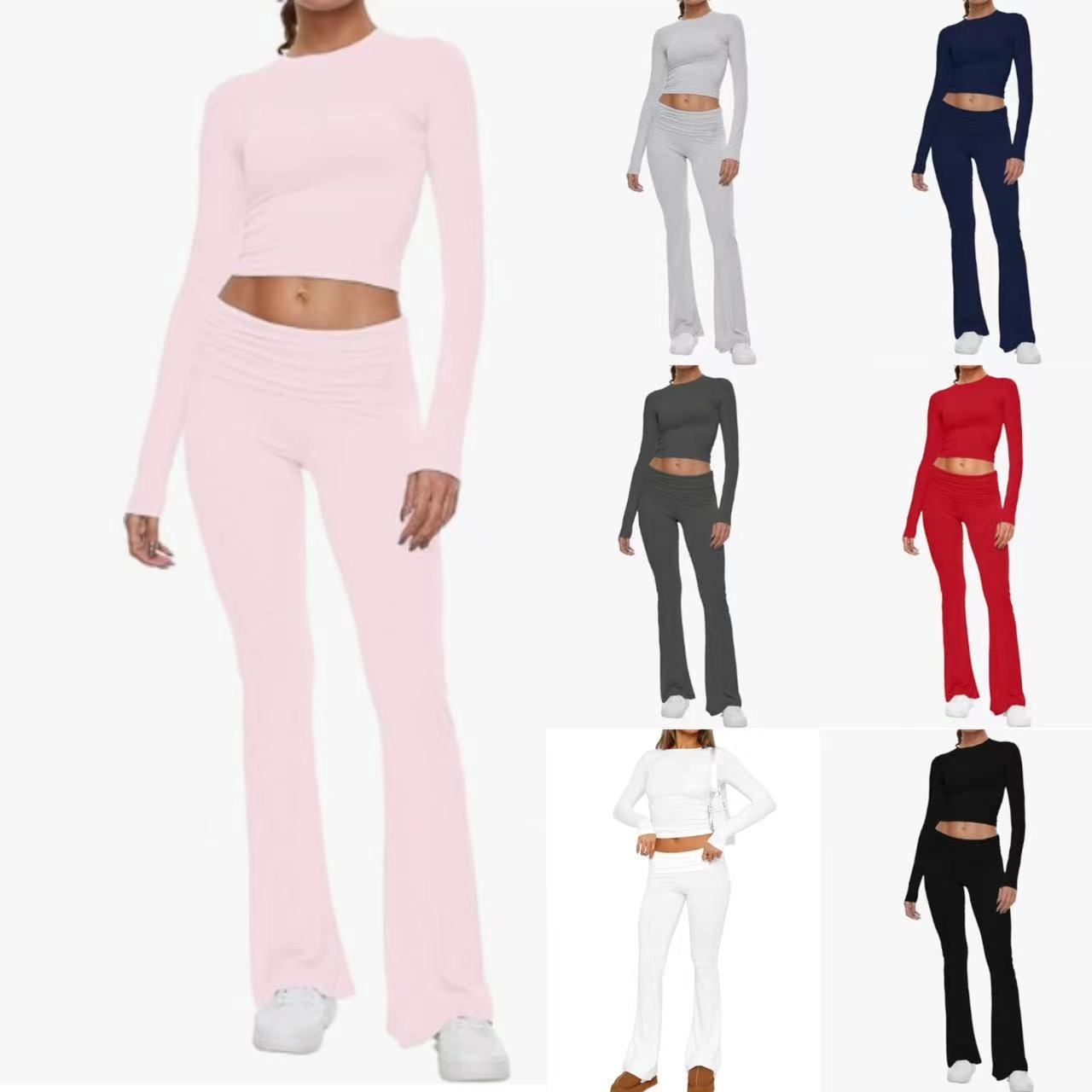 336g Weight Long Sleeve Sleeve Length Spandex, Polyester Fabric Type Pant Co-ord Set Sets Type 2 Pieces Set Quantity Holiday, Daily Occasion Round Neck Neckline Slim Fit Type Solid Color Pattern Summer, Spring Season Women's Gender Streetwear Style Holiday Daily Women's Streetwear Solid Color Spandex Polyester Pant Co-ord Set Pants Sets 3