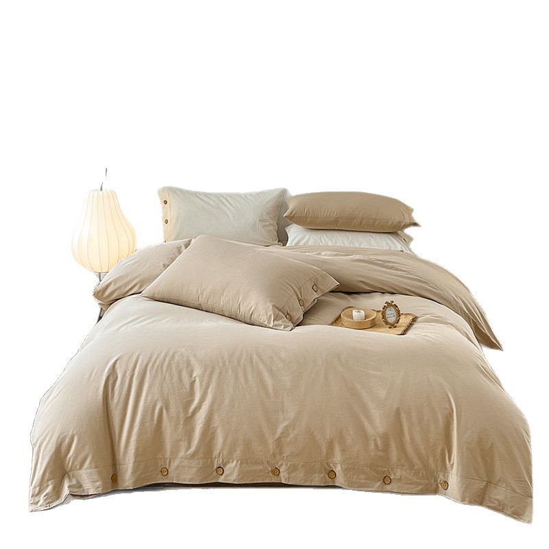 Buttoned Cotton Bedding Set Minimalist Pure Cotton Duvet Cover_voghion.com