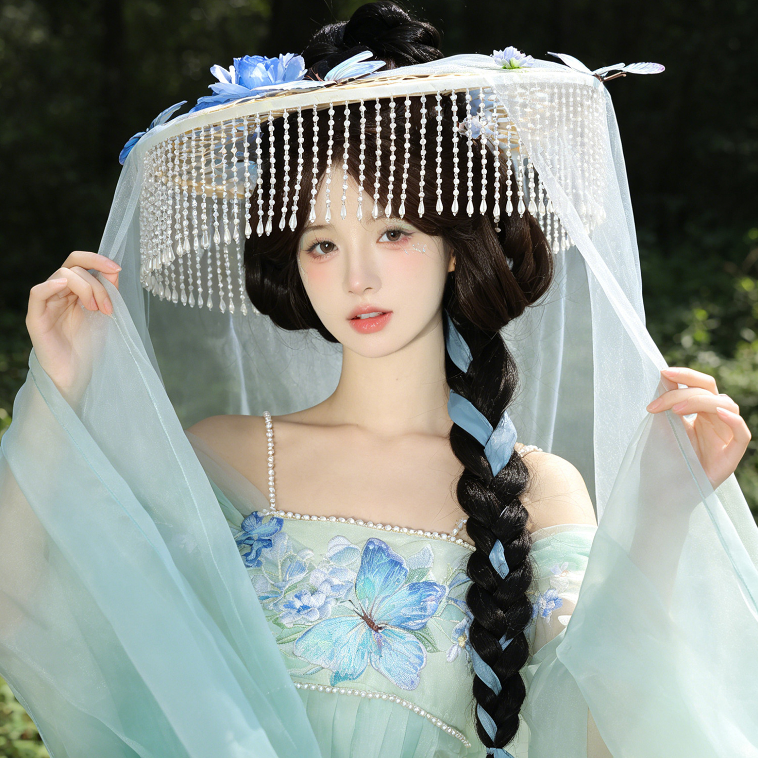 Tassel Hat with Veil, Sunshade, Cosplay Costume for Female Warrior, Photography Prop, Ancient Style Bamboo Hat with Veil