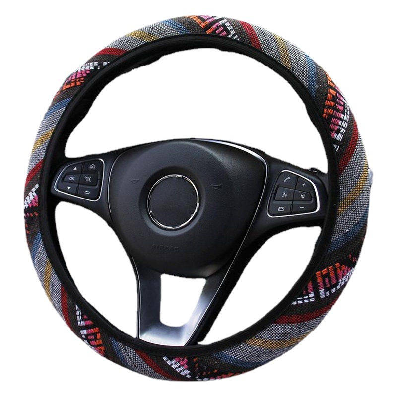 Nueva cubierta del volante del coche estilo étnico de lino no anillo interior banda elástica cubierta de la manija AliExpress transfronteriza Amazon