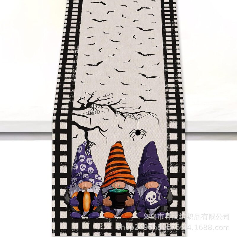 国境を越えた新型ハロウィーン骨格カボチャコウモリテーブル旗家庭装飾テーブルテーブルクロス茶テーブル布|undefined