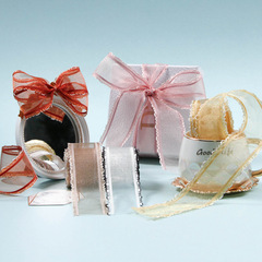 Korean-style wavy-edge striped organza ribbon for DIY bow-making—perfect for flower gift wrapping and picot-edge designs.