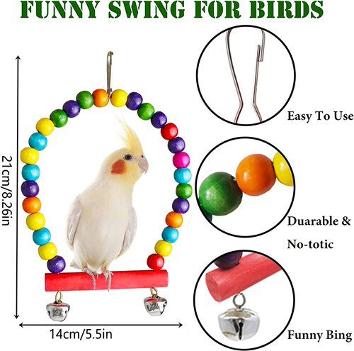 7 Pieces Parrot Toy Bird Cage Accessories Bird Supplies Tools Ladder Mirror Swing Bell Bird Toy