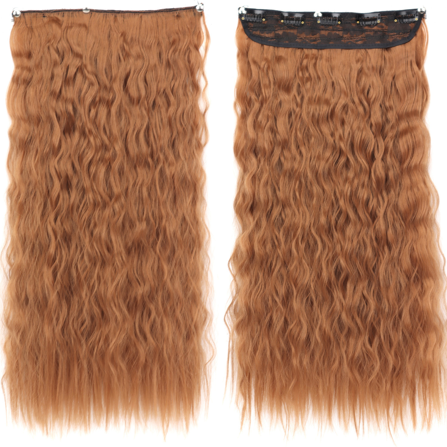 Peruca de cabello de mujer estilo de maíz caliente rizado largo de cabello de onda de cinco tarjetas