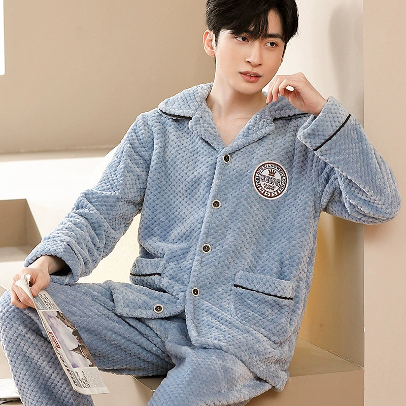 Мужские зимние пижамы 2025 года: утолщенные, двусторонние, из кораллового флиса и вафельного хлопка, для дома, комфортные, больших размеров, в парном стиле