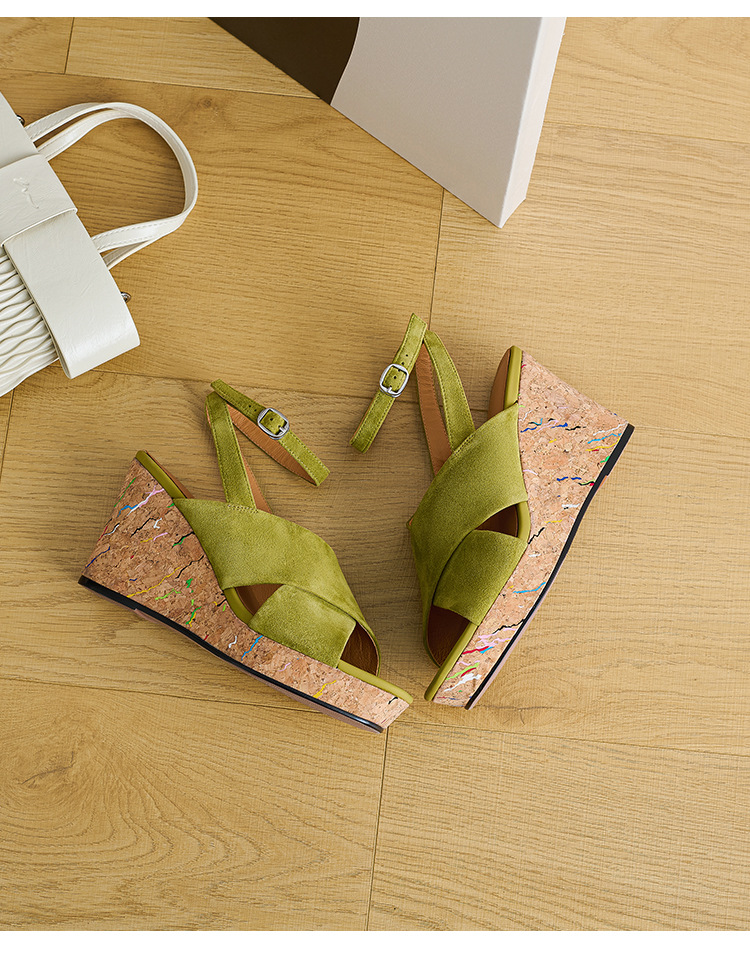 Sandal cao gót nữ quai chéo đế xuồng, gót 9 cm, hở mũi, khóa một chữ — xanh lá cây, màu kaki chi tiết 9
